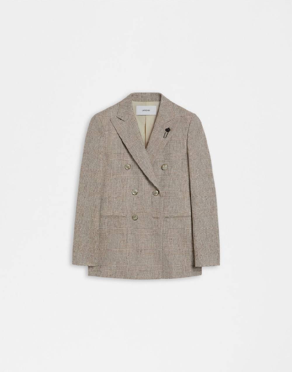 Lardini Giacca doppiopetto in lino marrone con disegno galles
