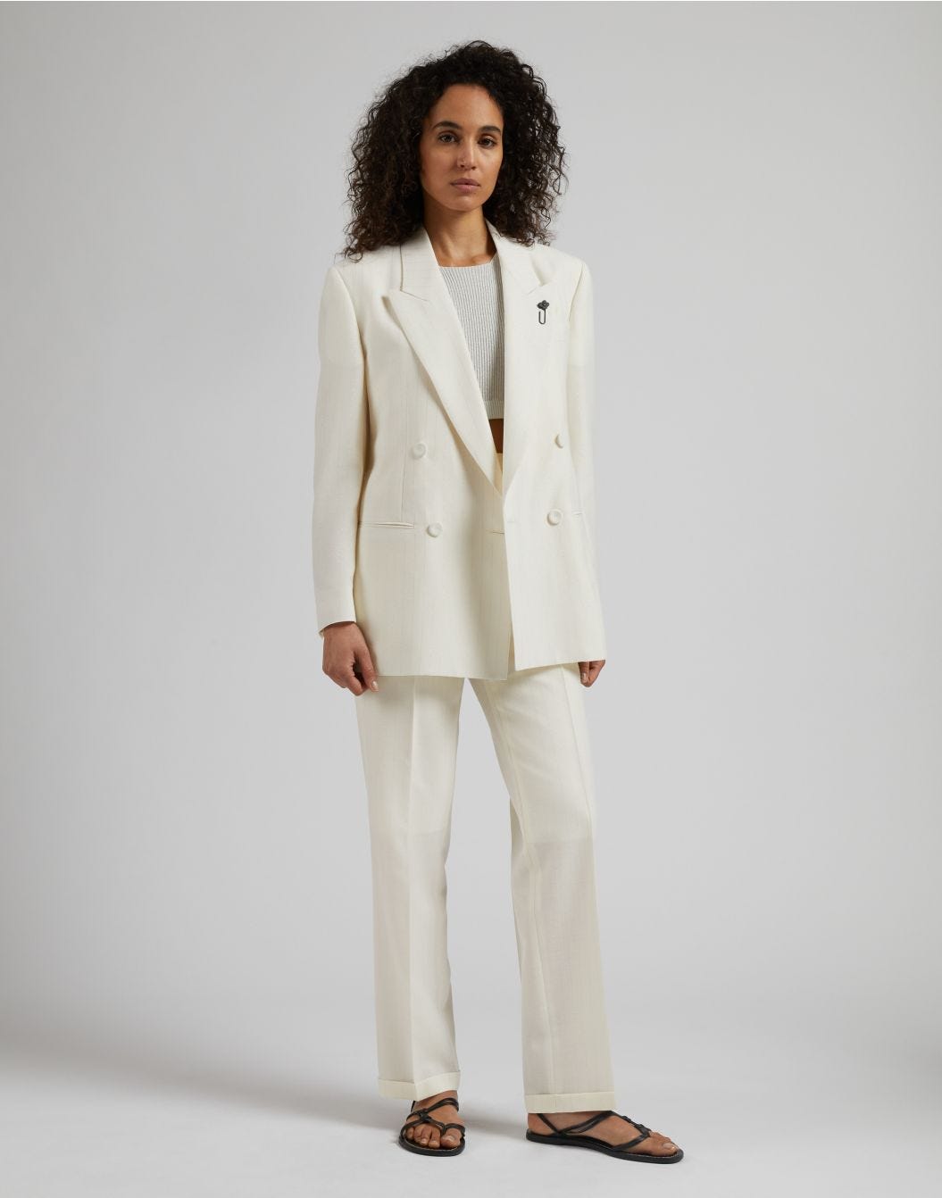 Lardini Giacca Doppiopetto In Tela Di Lana Gessata Lurex