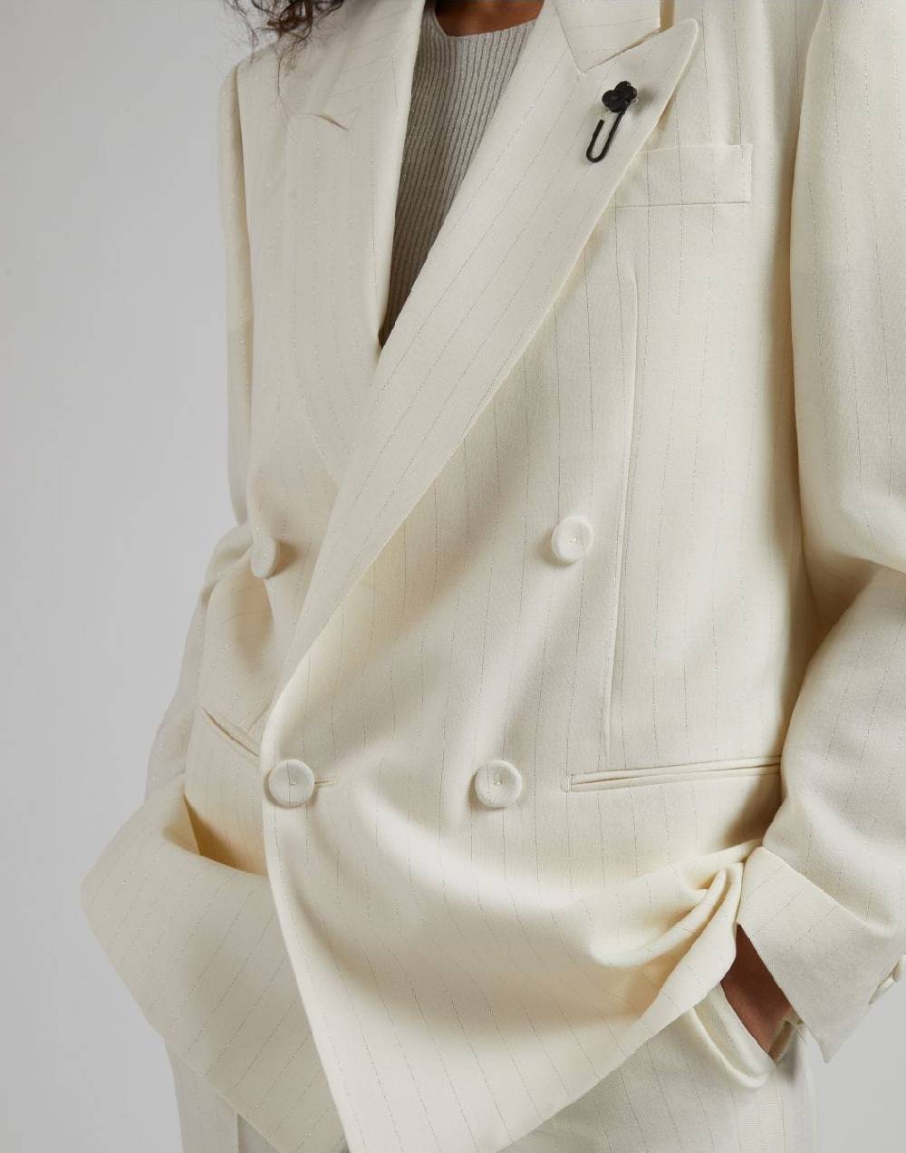 Lardini Giacca Doppiopetto In Tela Di Lana Gessata Lurex