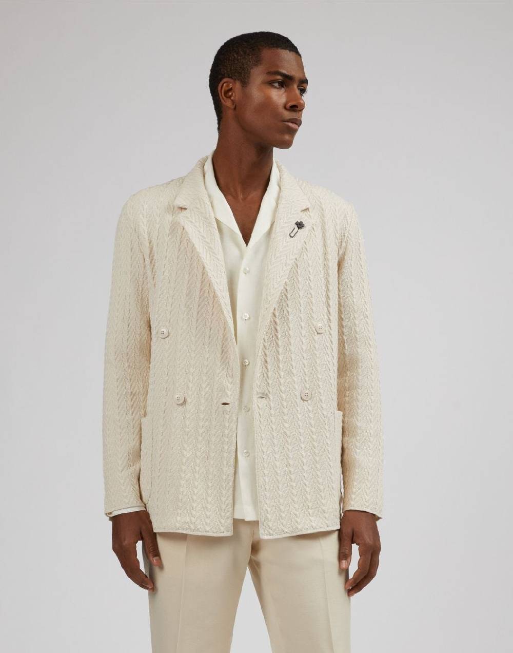 Lardini Giacca Maglia Panna In Filato Di Cotone Compatto