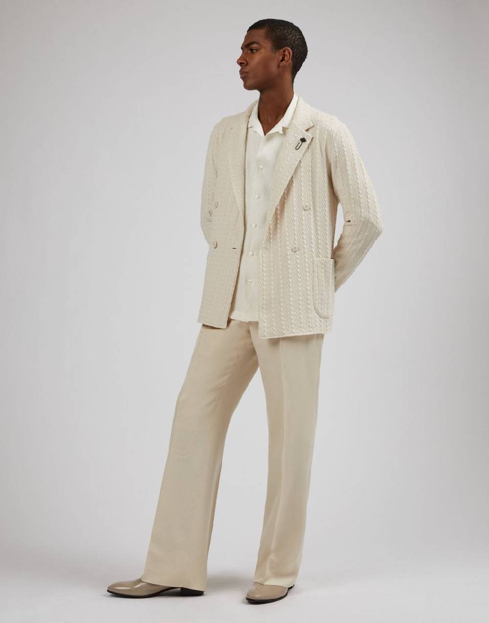 Lardini Giacca Maglia Panna In Filato Di Cotone Compatto