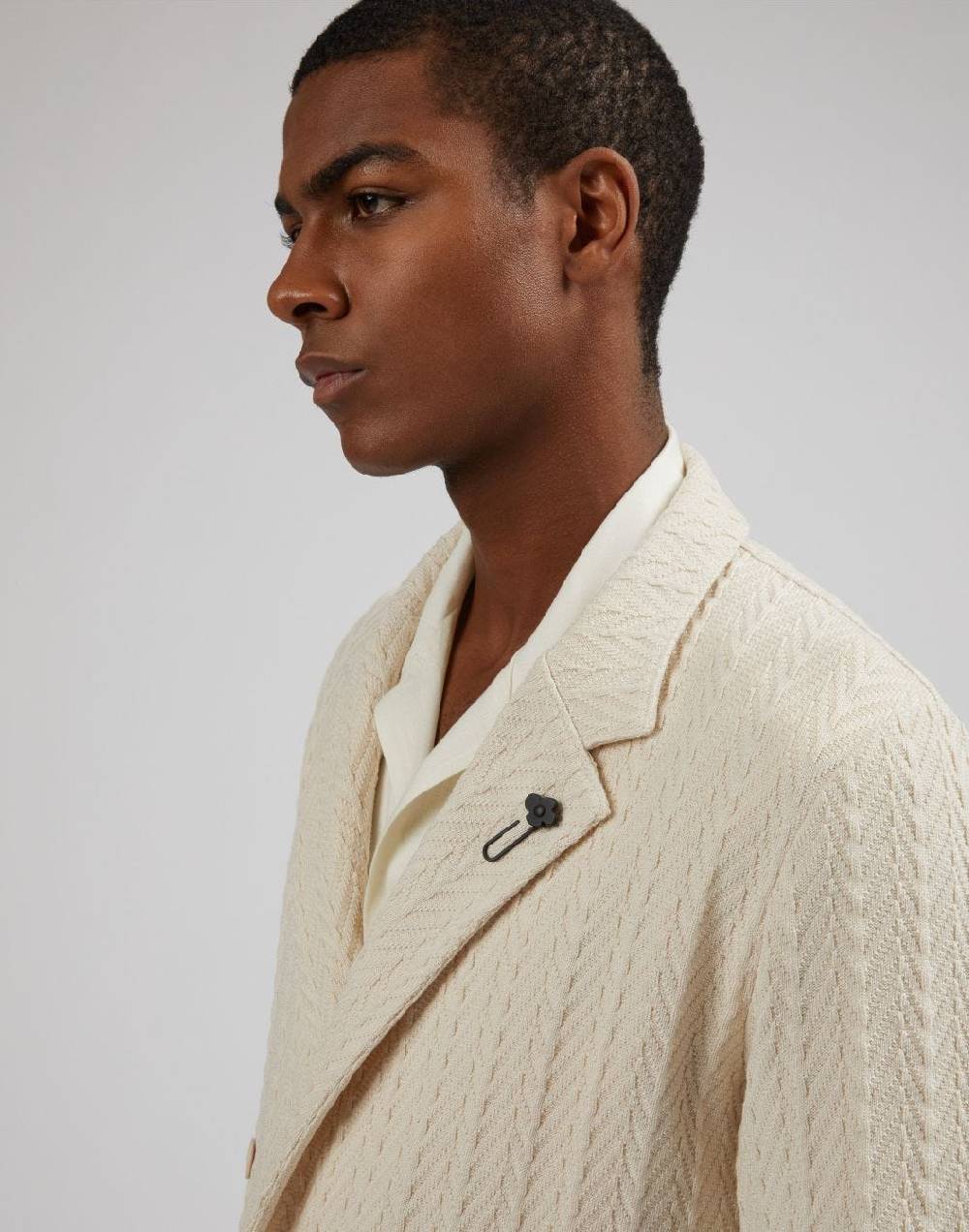 Lardini Giacca Maglia Panna In Filato Di Cotone Compatto