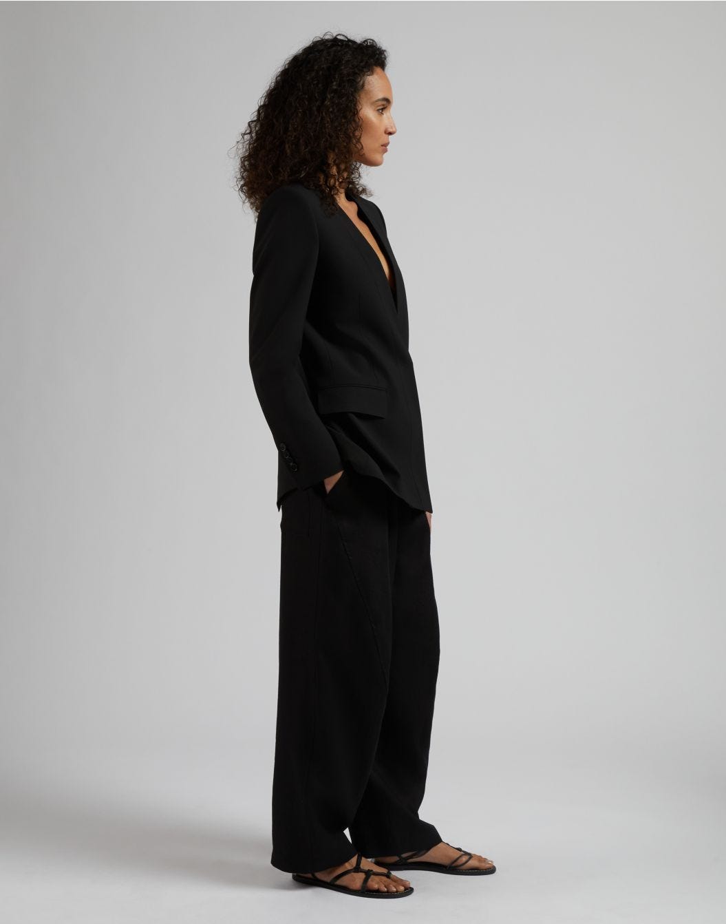 Lardini Giacca Monopetto Senza Collo In Tela Di Lana Stretch Nera