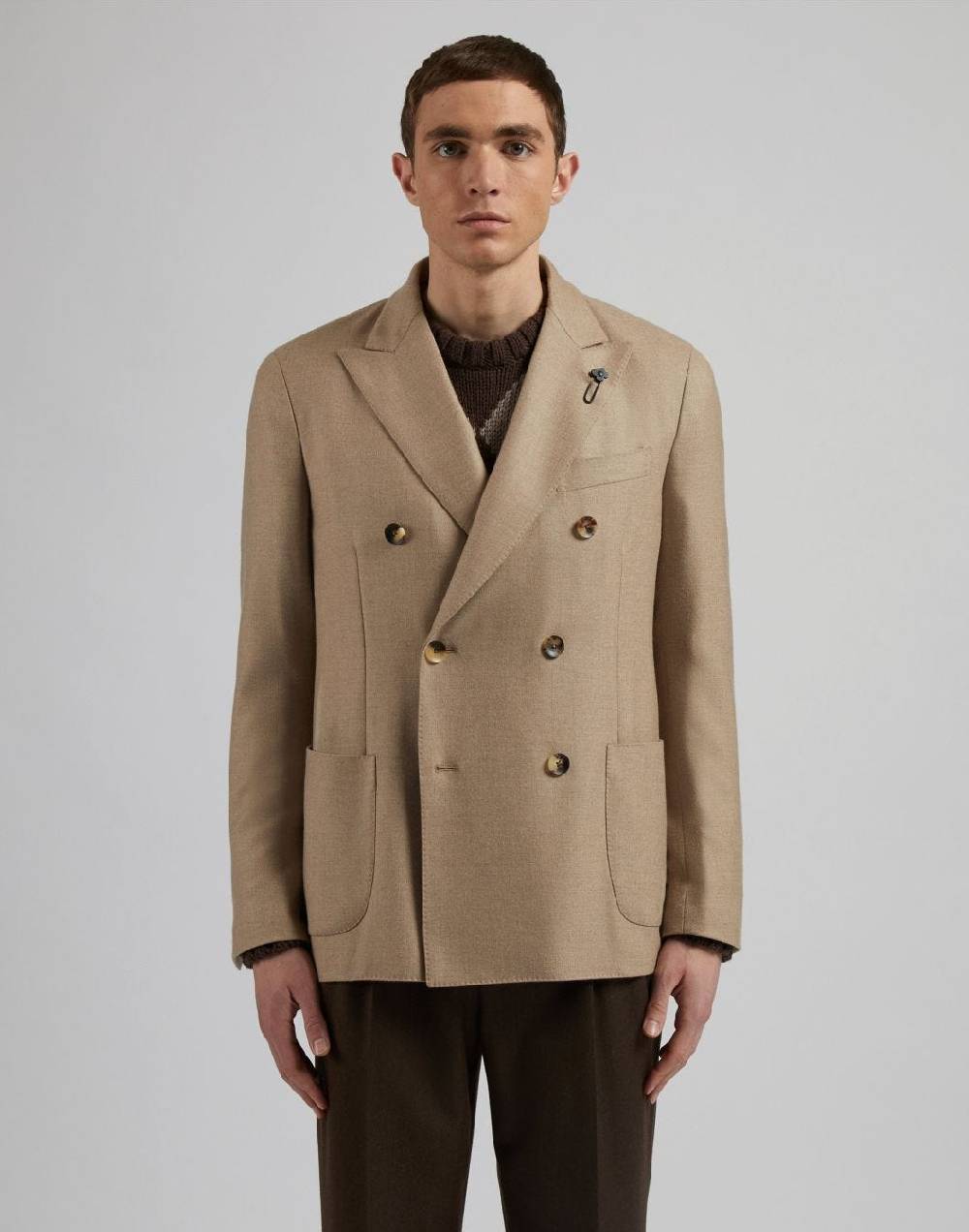 Lardini Giacca Special Line Beige Doppiopetto In Cashmere Natural Stretch