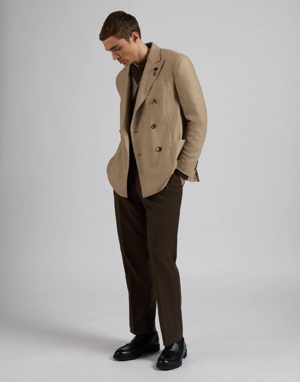 Lardini Giacca Special Line Beige Doppiopetto In Cashmere Natural Stretch