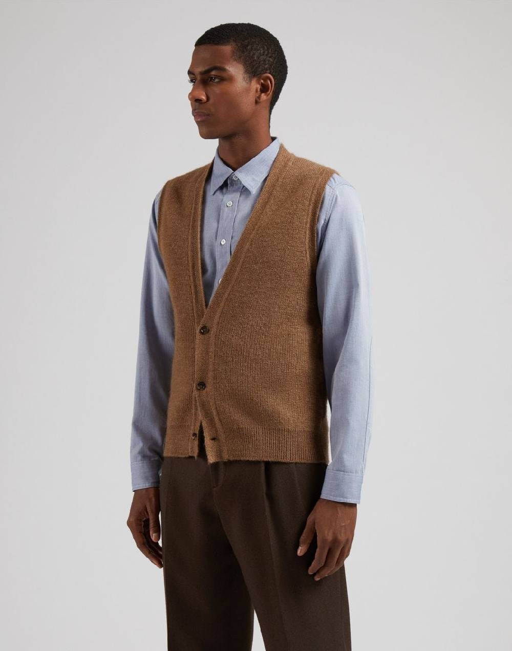 Lardini Gilet Nocciola In Maglia Di Lana Bio E Alpaca