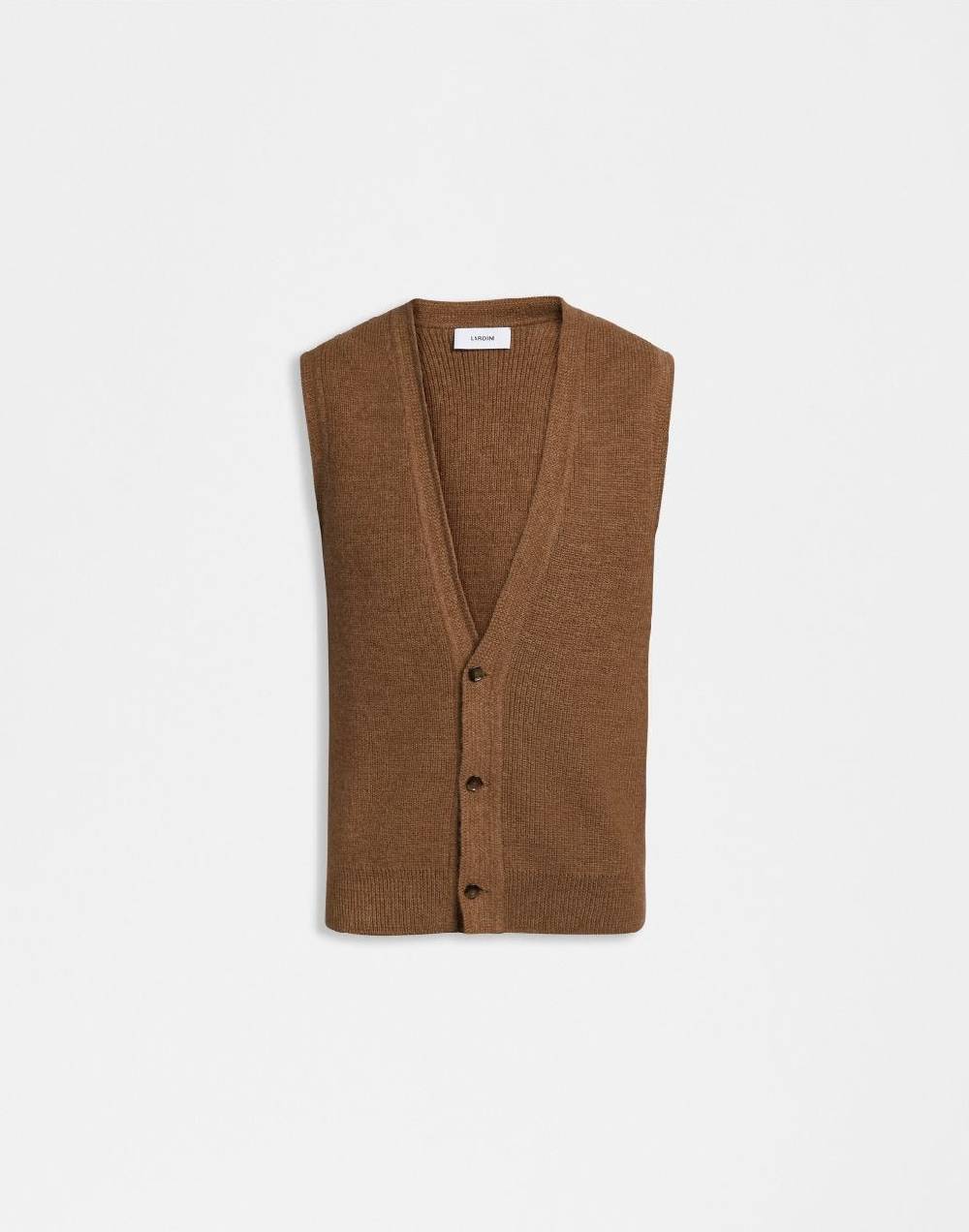 Lardini Gilet nocciola in maglia di lana bio e alpaca