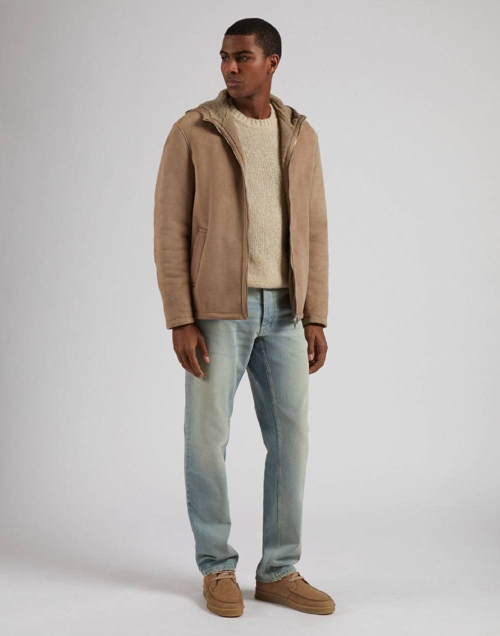 Lardini Giubbino Con Cappuccio In Pelle Di Montone Merino Nocciola