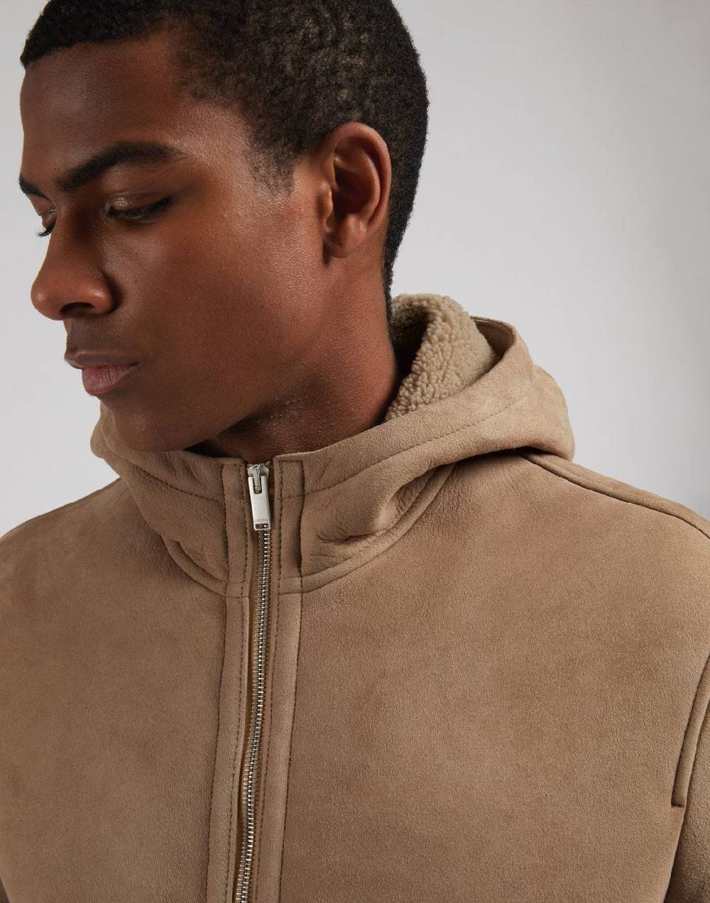 Lardini Giubbino Con Cappuccio In Pelle Di Montone Merino Nocciola