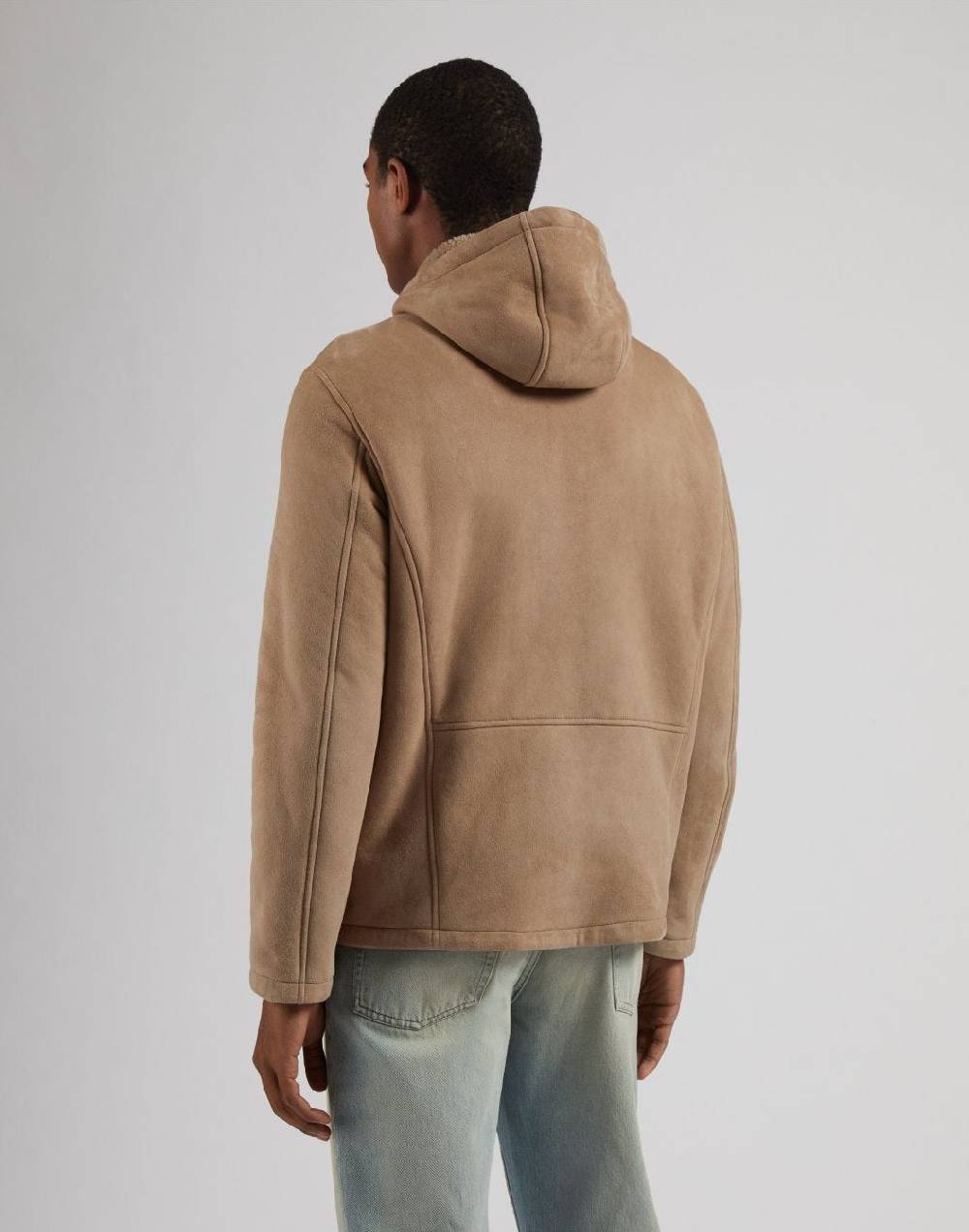 Lardini Giubbino Con Cappuccio In Pelle Di Montone Merino Nocciola