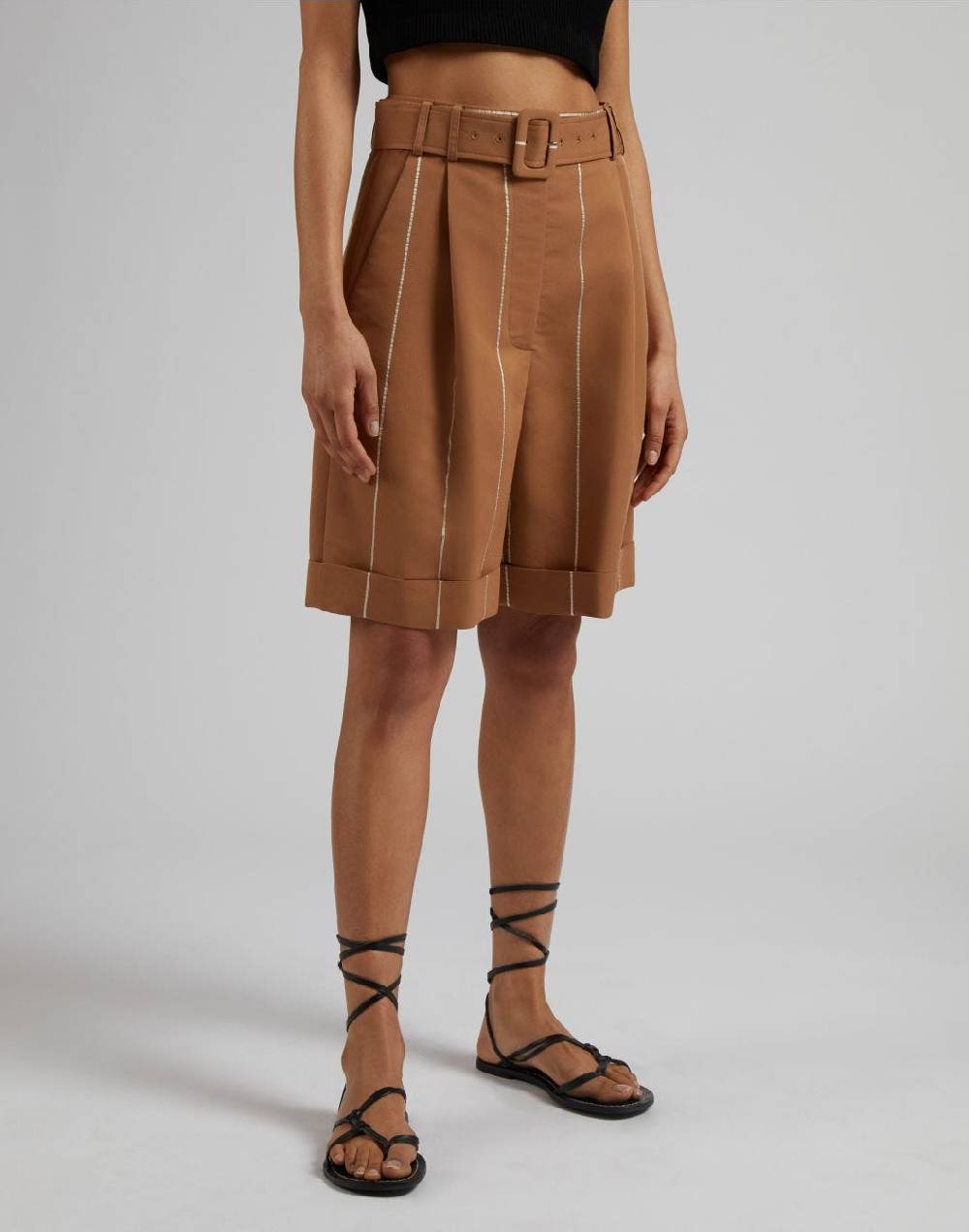 Lardini Bermuda Ruggine In Viscosa Gessato Largo