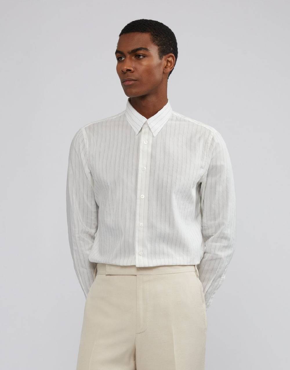 Lardini Camicia Bianca A Righe Con Collo Italiano