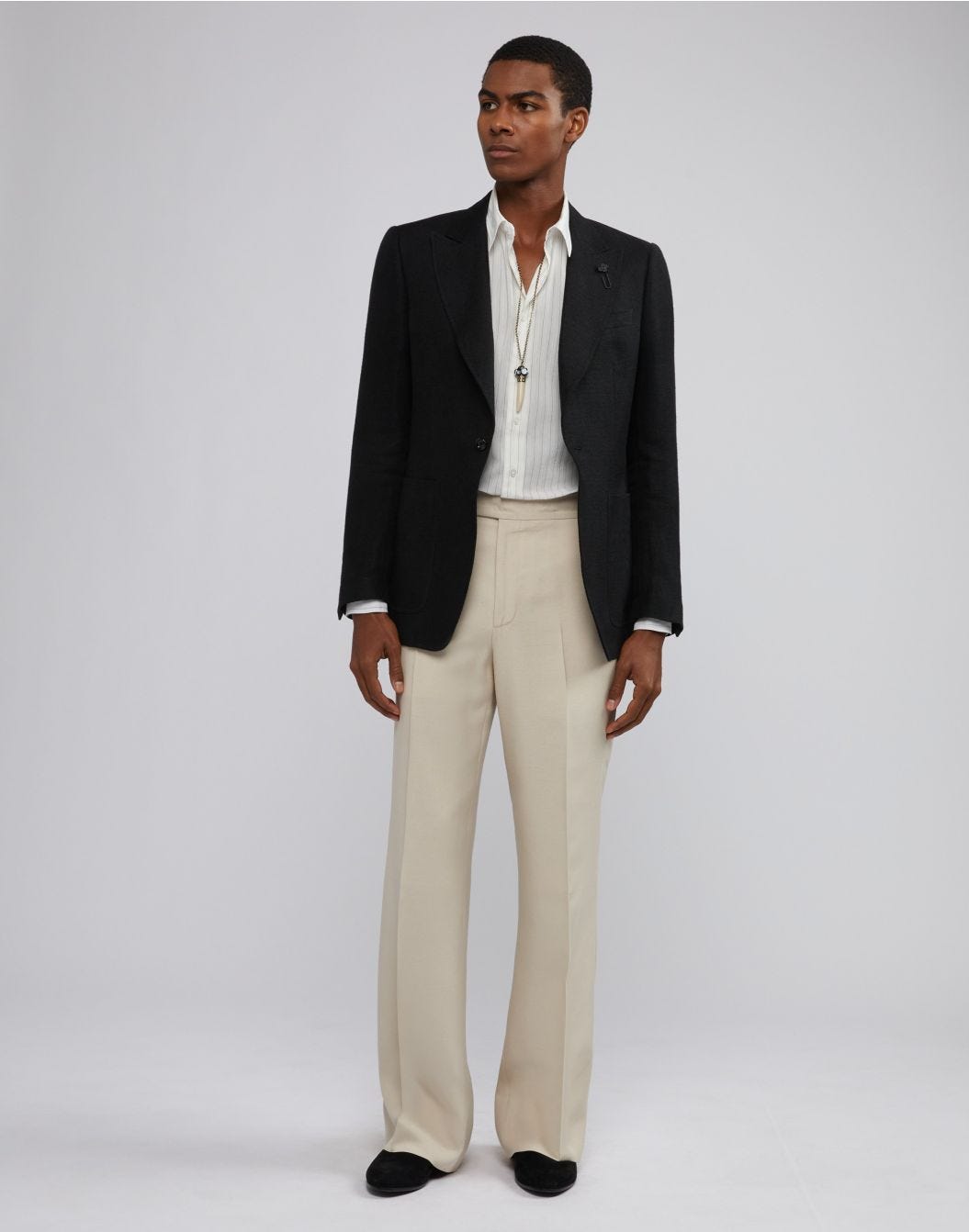 Lardini Camicia Bianca A Righe Con Collo Italiano