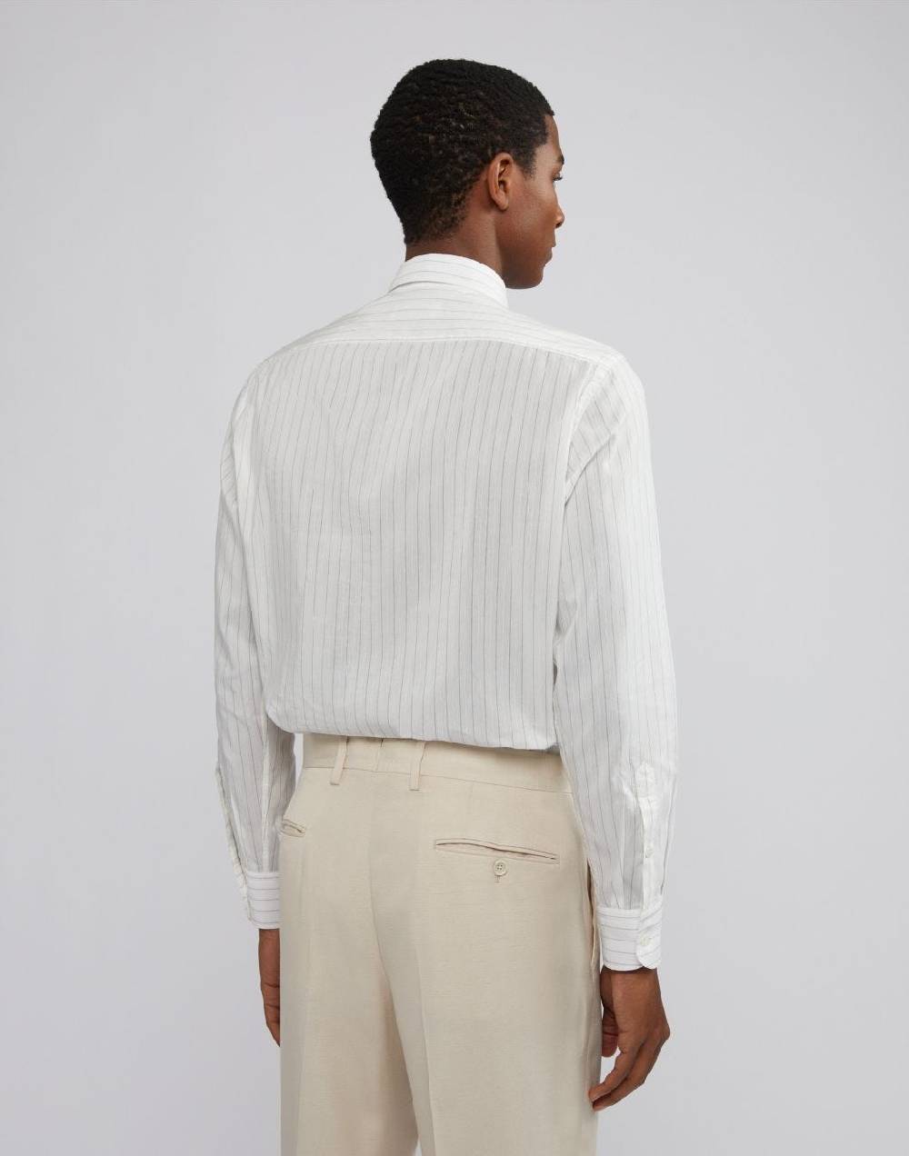 Lardini Camicia Bianca A Righe Con Collo Italiano