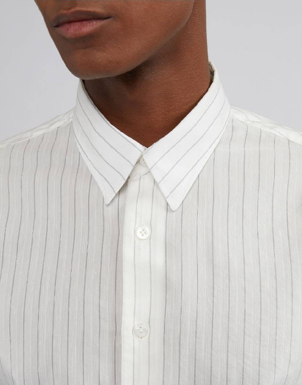 Lardini Camicia Bianca A Righe Con Collo Italiano