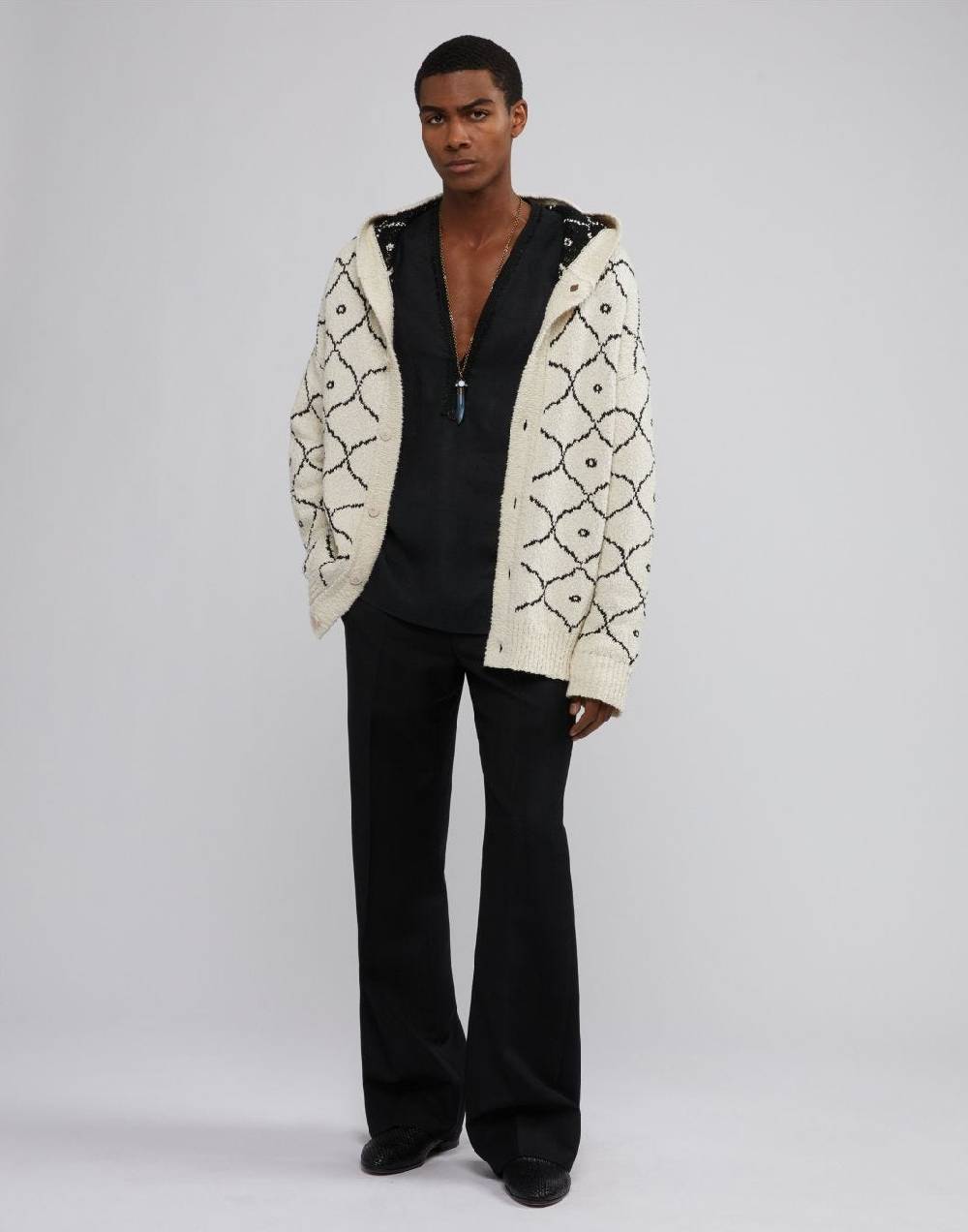 Lardini Camicia In Tela Di Lino Nera Senza Collo