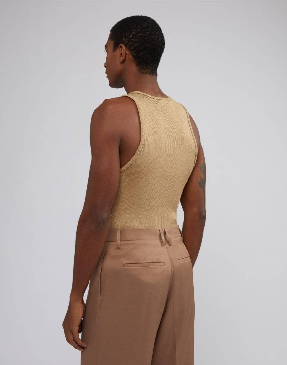 Lardini Canotta In Maglia Beige Con Costina