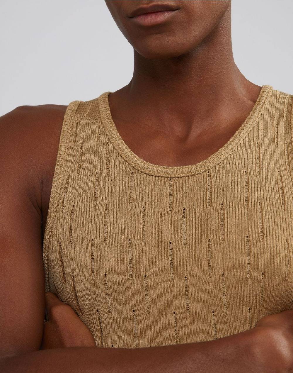 Lardini Canotta In Maglia Beige Con Costina