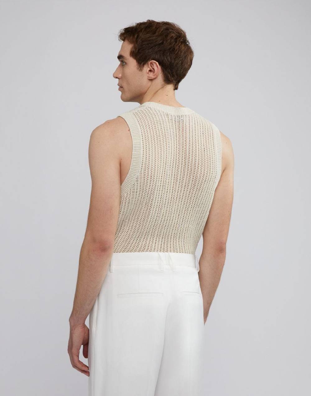 Lardini Canotta In Maglia Panna A Coste Traforata