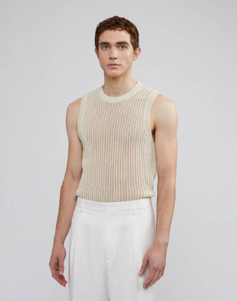 Lardini Canotta In Maglia Panna A Coste Traforata