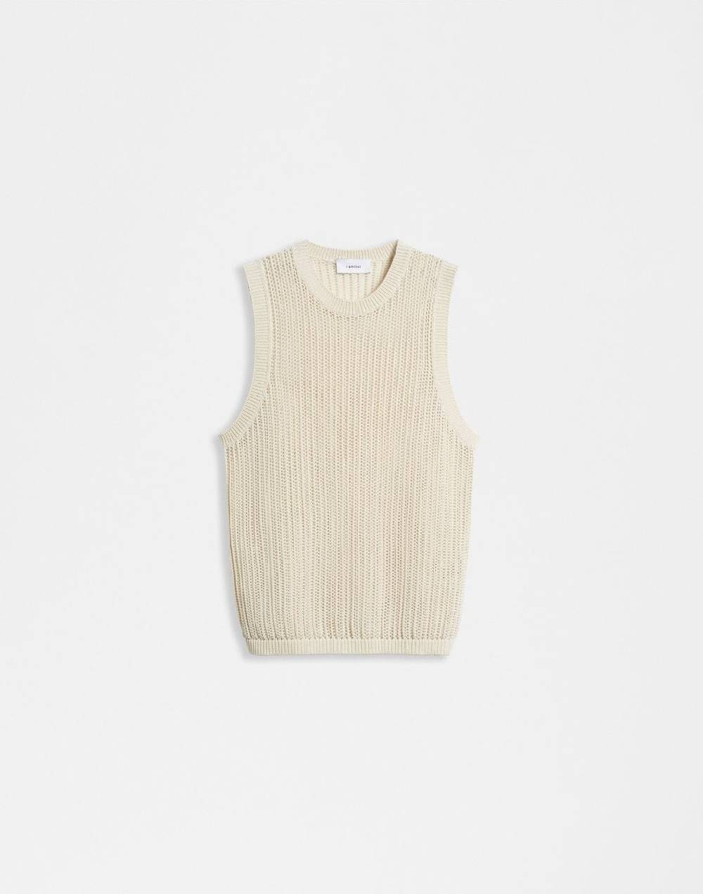 Lardini Canotta in maglia panna a coste traforata