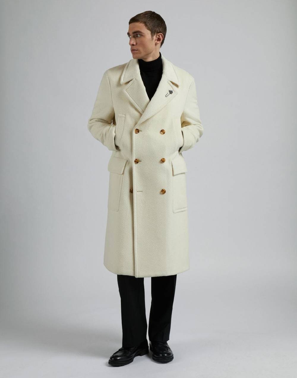 Lardini Cappotto Doppiopetto Panna In Lana Alpaca