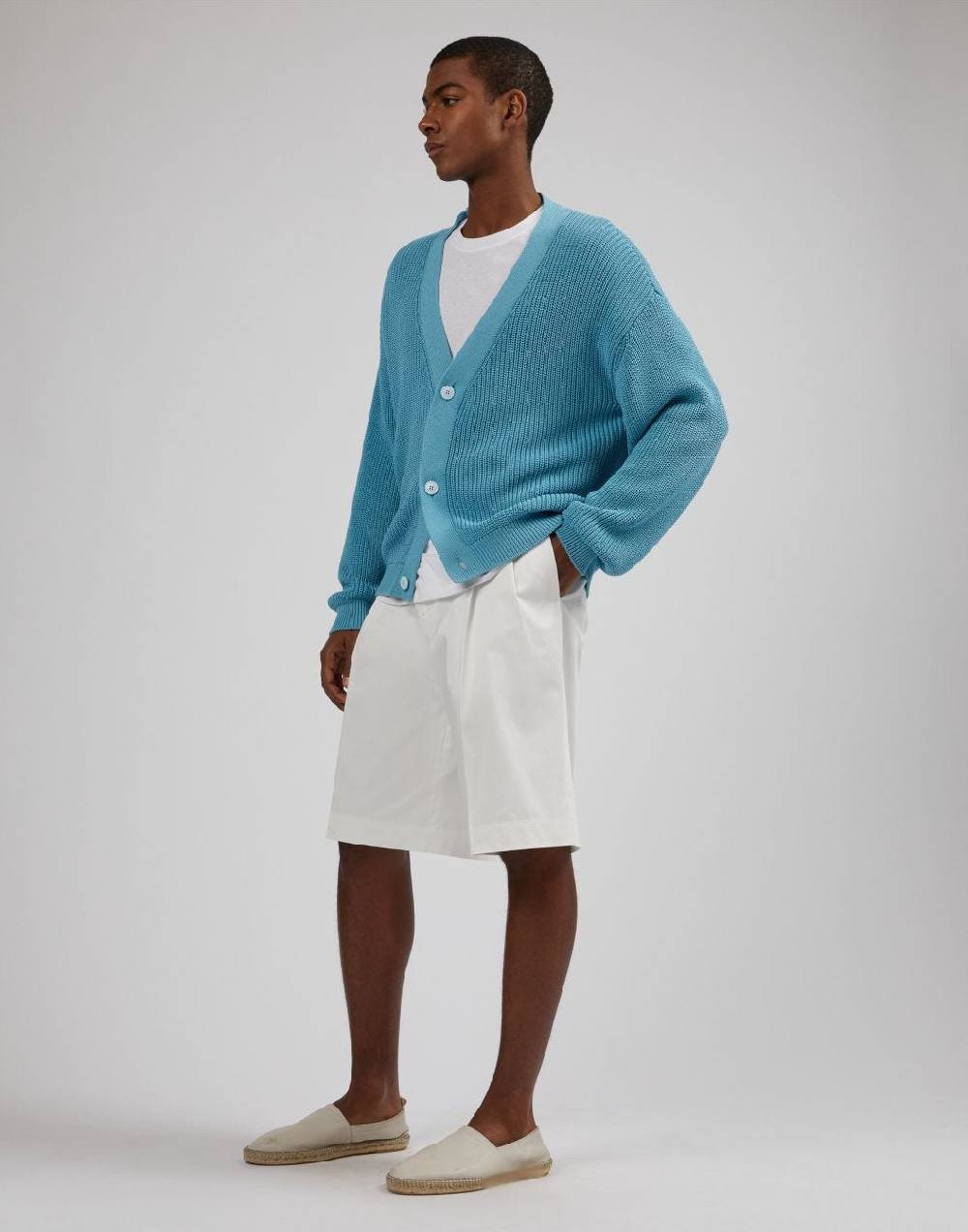 Lardini Cardigan Azzurro In Cotone Crêpe A Coste