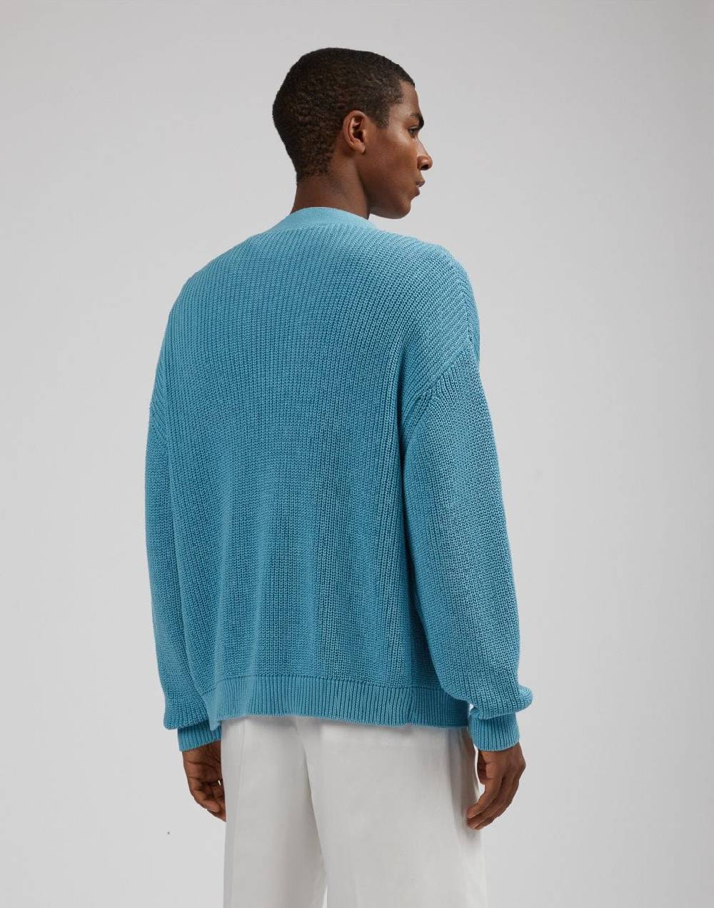 Lardini Cardigan Azzurro In Cotone Crêpe A Coste