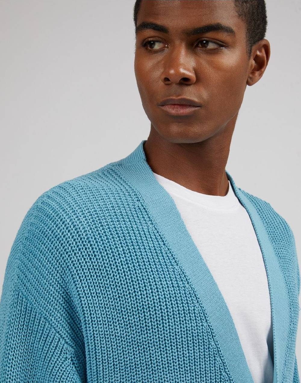 Lardini Cardigan Azzurro In Cotone Crêpe A Coste