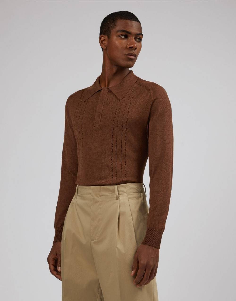 Lardini Polo A Manica Lunga Nocciola