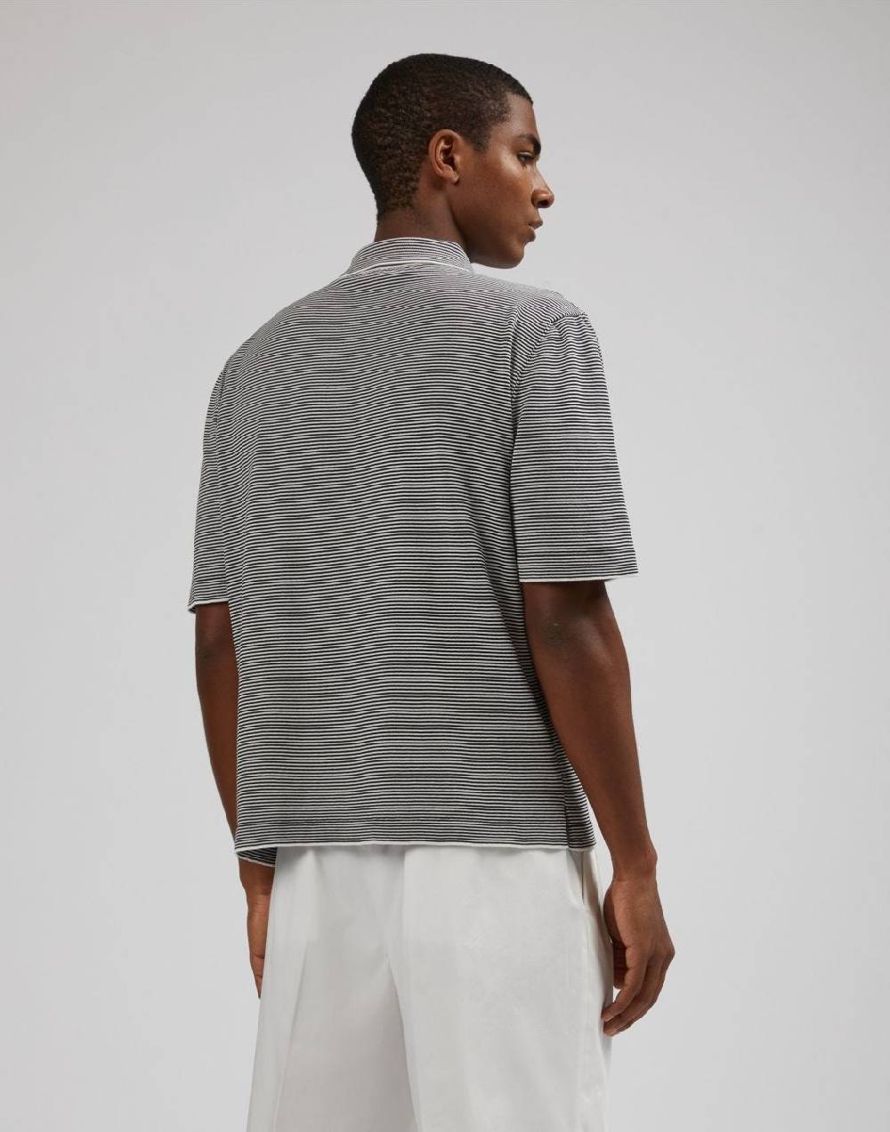 Lardini Polo In Cotone Crêpe Jacquard Bicolore