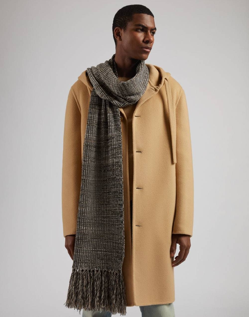 Lardini Sciarpa In Lana Merino A Coste Con Peneri