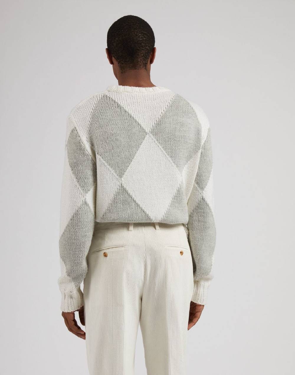 Lardini Maglia Girocollo Bianca Con Intarsio Bicolore Grigio