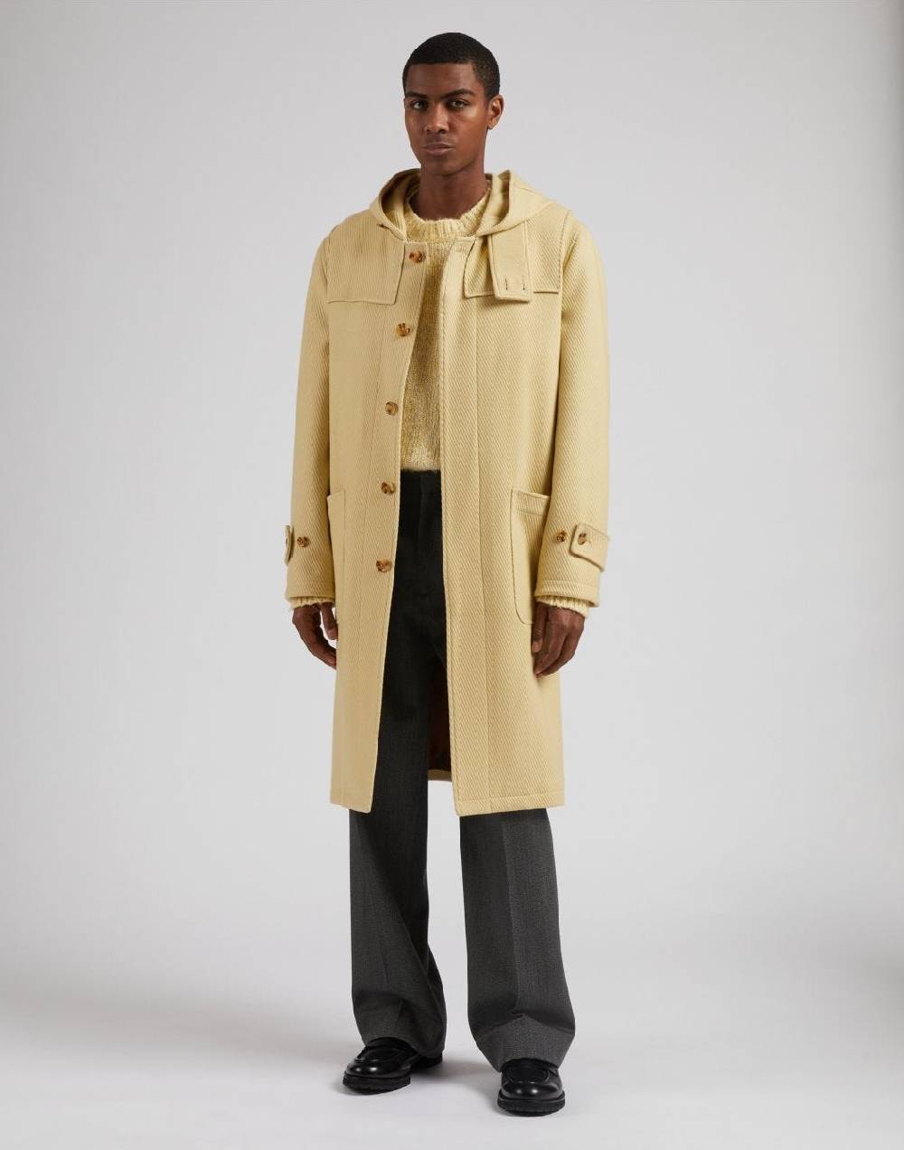 Lardini Montgomery Con Cappuccio In Lana Cashmere Giallo Pastello