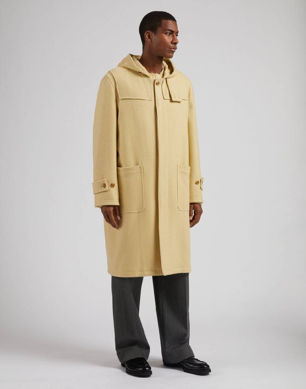 Lardini Montgomery Con Cappuccio In Lana Cashmere Giallo Pastello