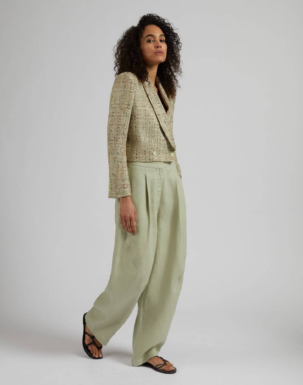 Lardini Pantalone Ampio A Vita Bassa In Tela Di Lino Verde