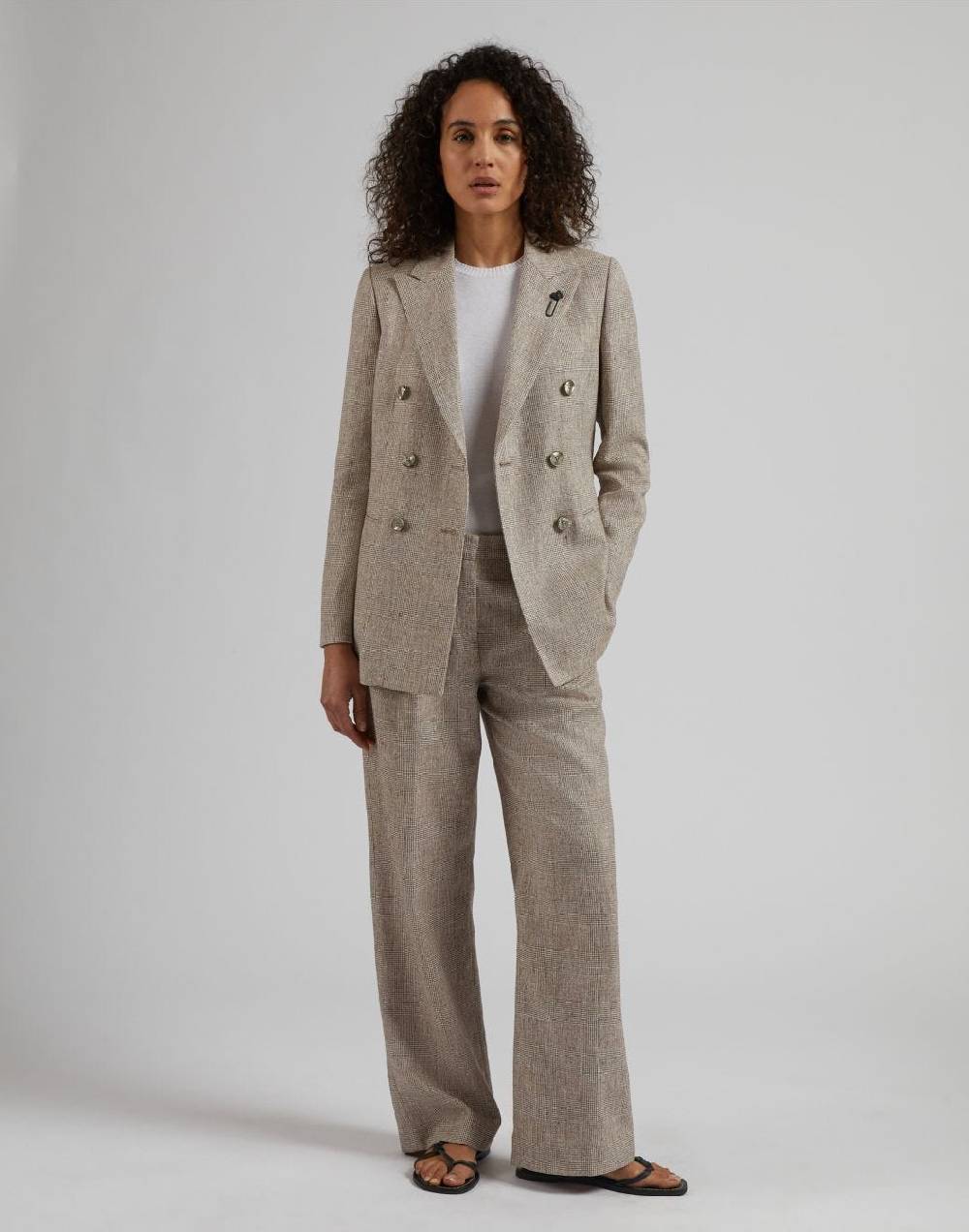 Lardini Pantalone In Lino Marrone Con Disegno Galles