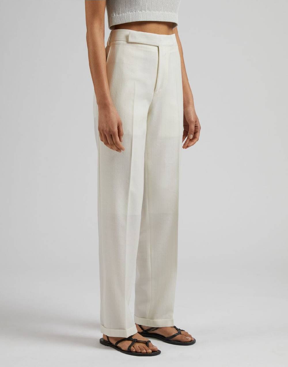 Lardini Pantalone In Tela Di Lana Gessata Lurex Bianco-argento