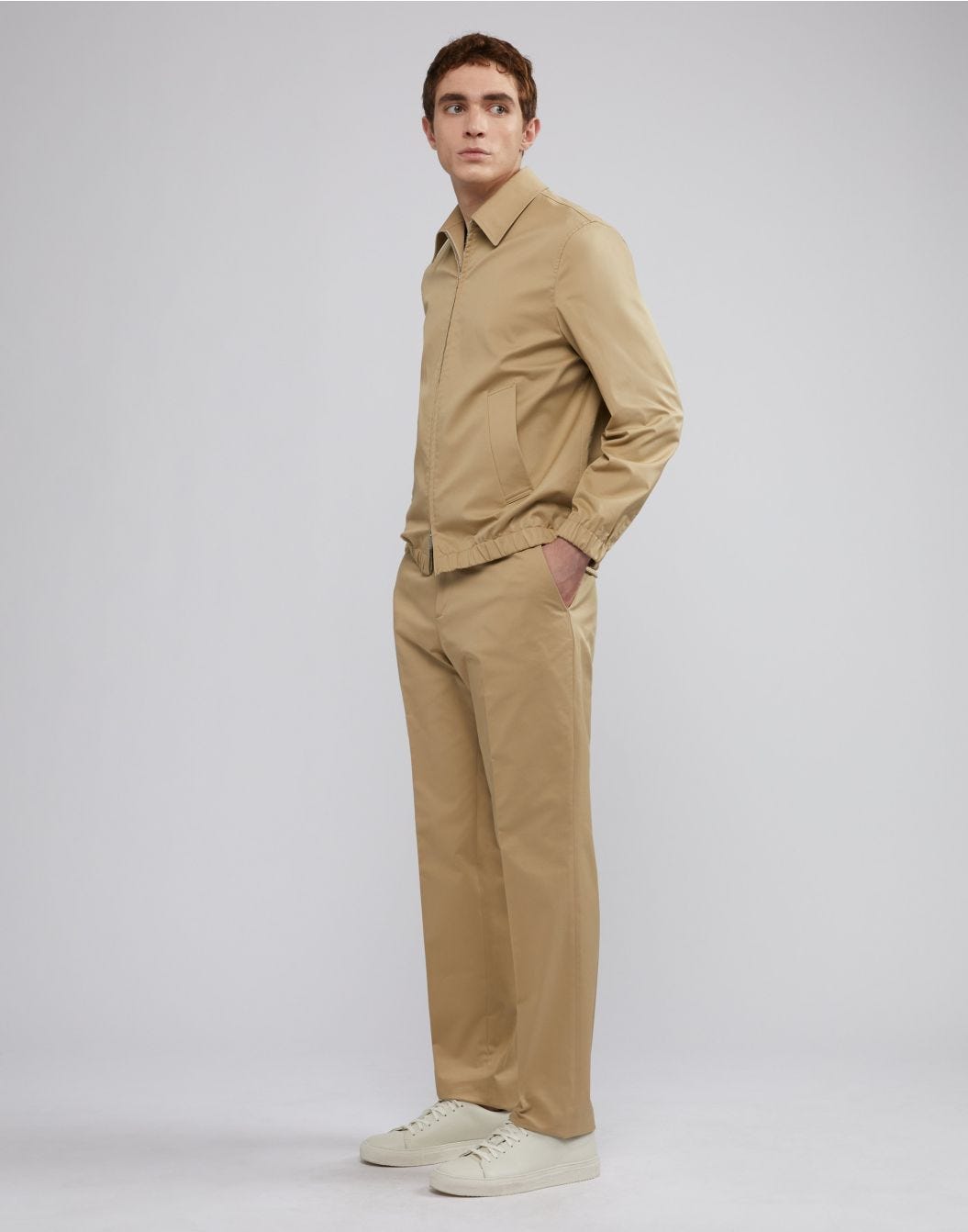 Lardini Pantalone Nocciola Senza Pinces In Drill Di Cotone Stretch