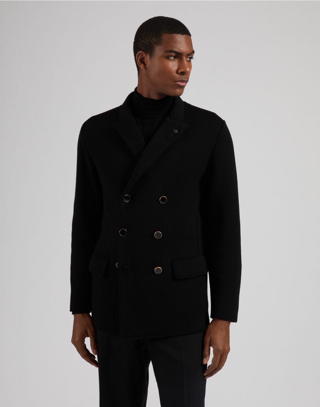 Lardini Peacoat Nero Doppiopetto In Lana Merino 100%
