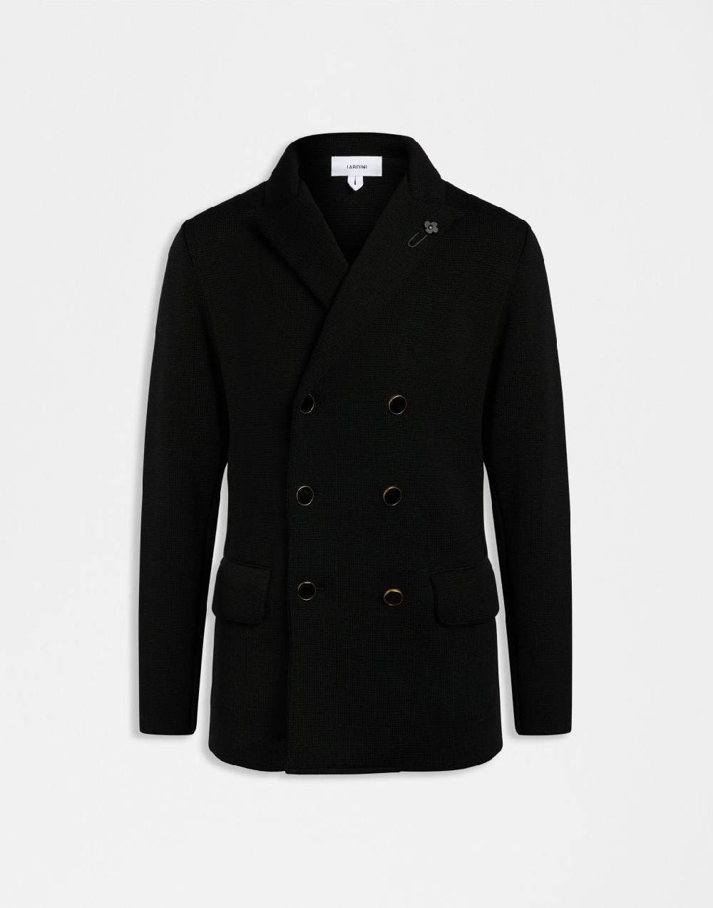 Lardini Peacoat nero doppiopetto in lana merino 100%