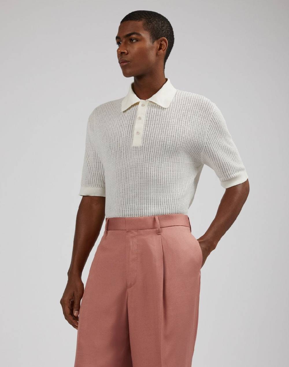 Lardini Polo Bianca Con Lavorazione A Punto Traforato