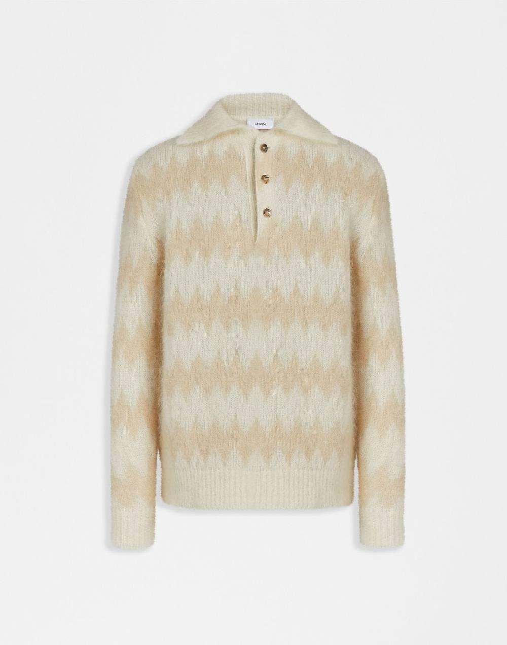 Lardini Polo bicolore a manica lunga in kid mohair bianco-beige
