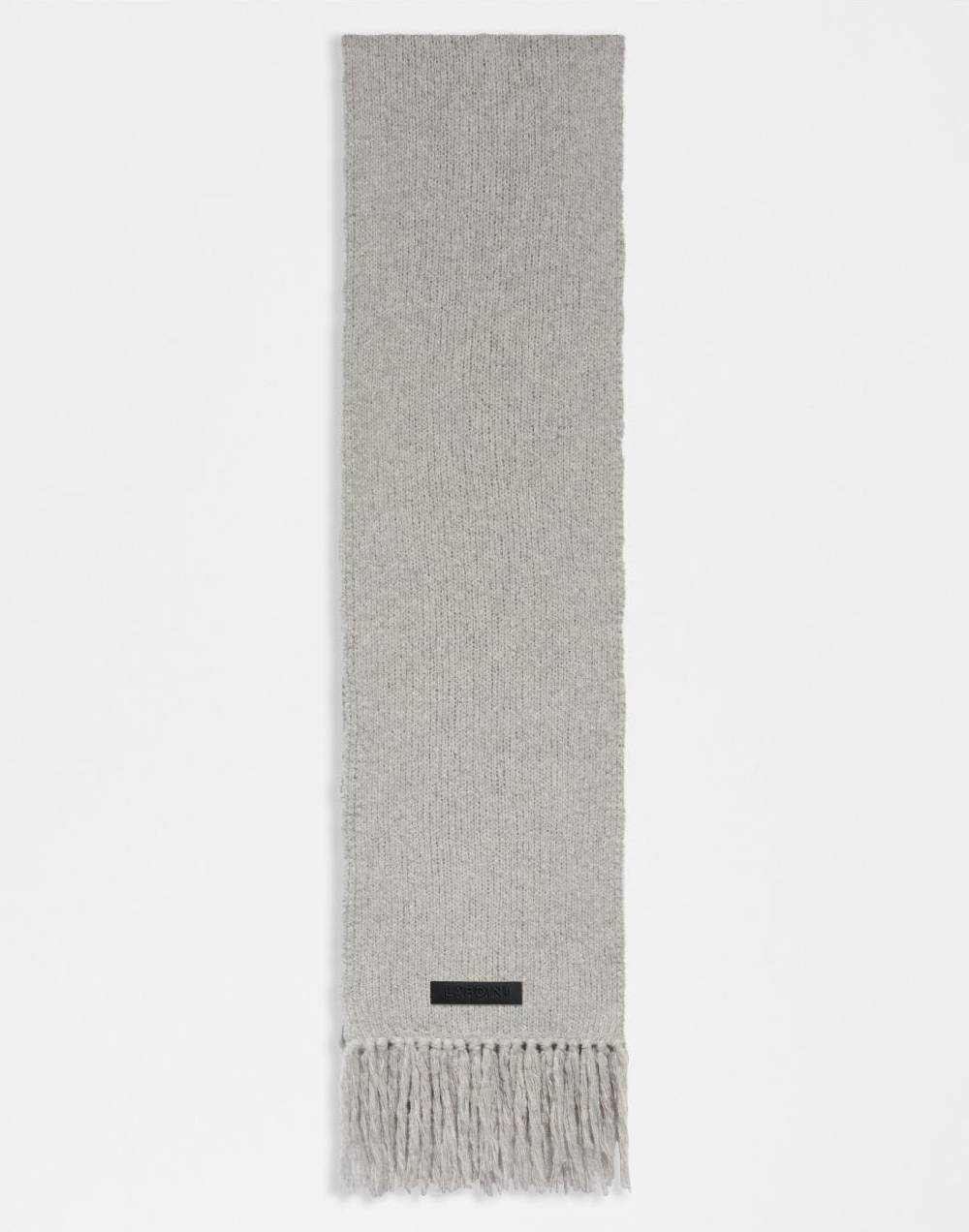 Lardini Sciarpa grigia in maglia di lana e cashmere con peneri