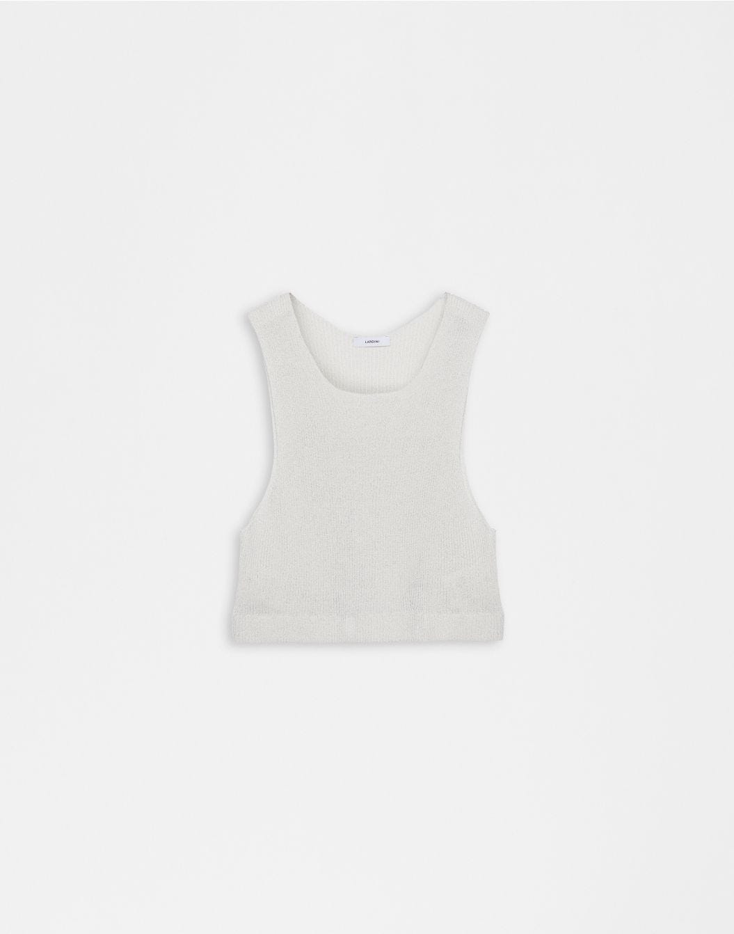 Lardini Top corto in maglia a costina lurex bianco e argento