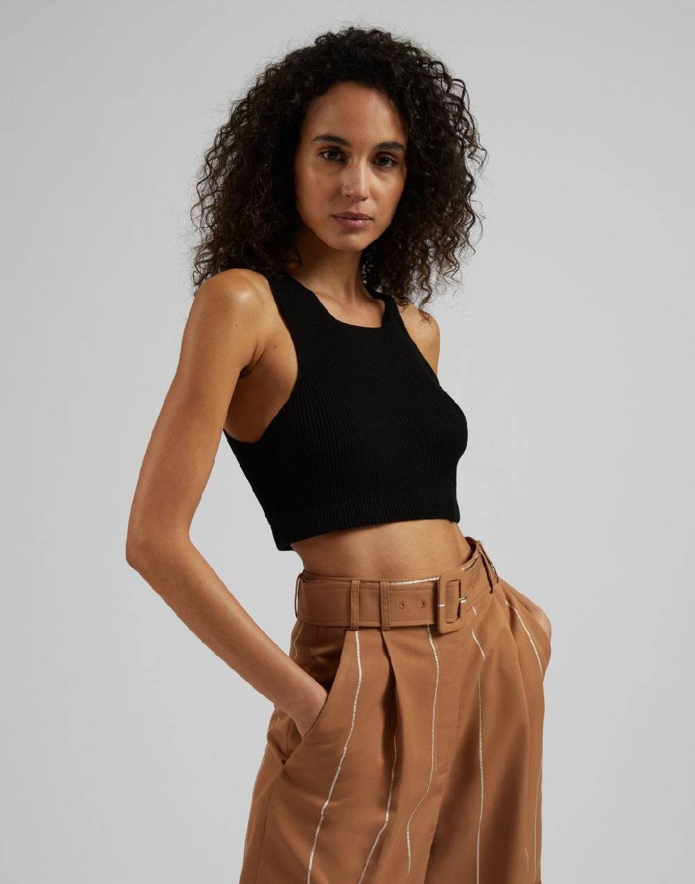 Lardini Top Corto In Maglia A Costina Nero In Viscosa