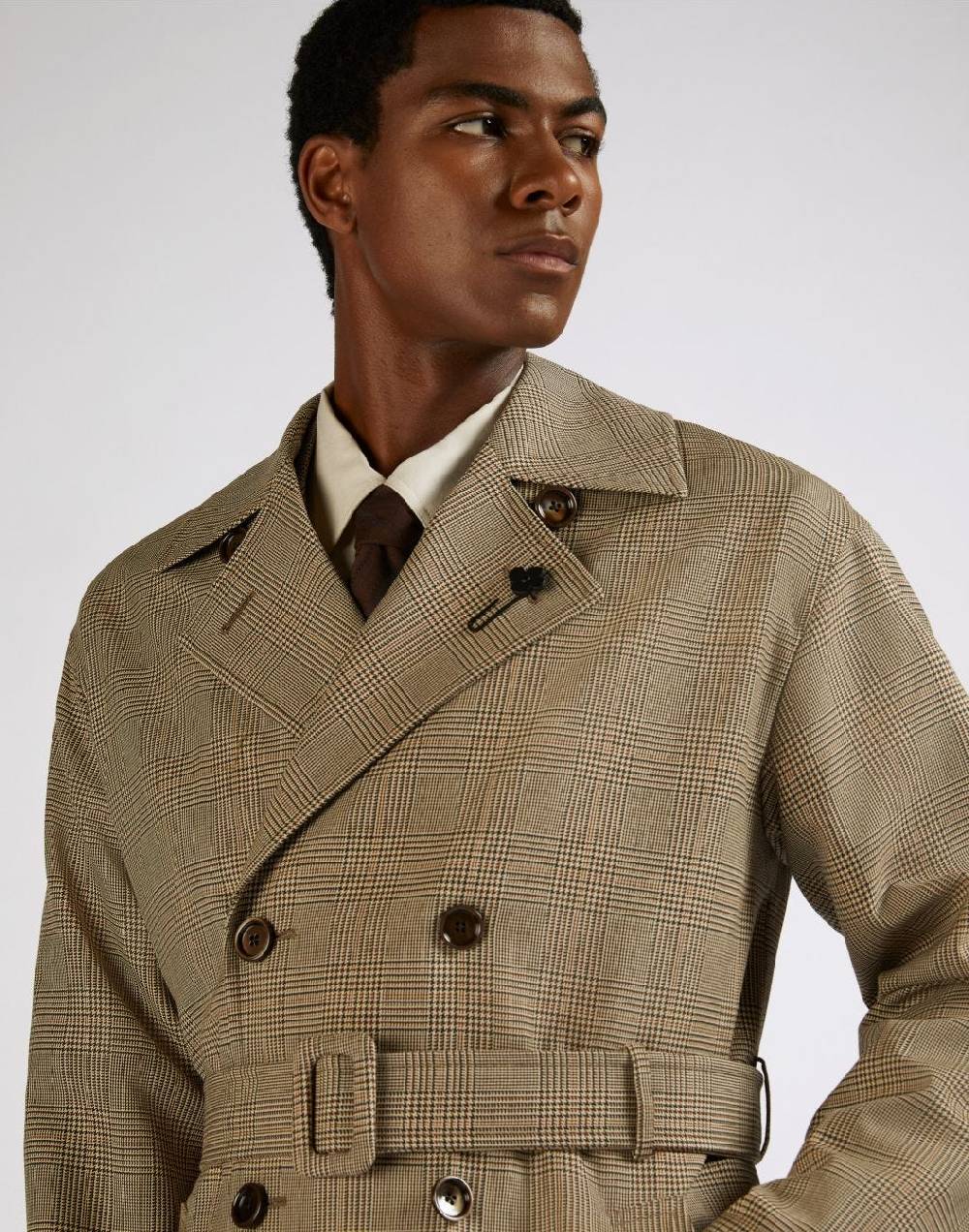 Lardini Trench Doppiopetto Attitude In Lana Con Cintura In Vita