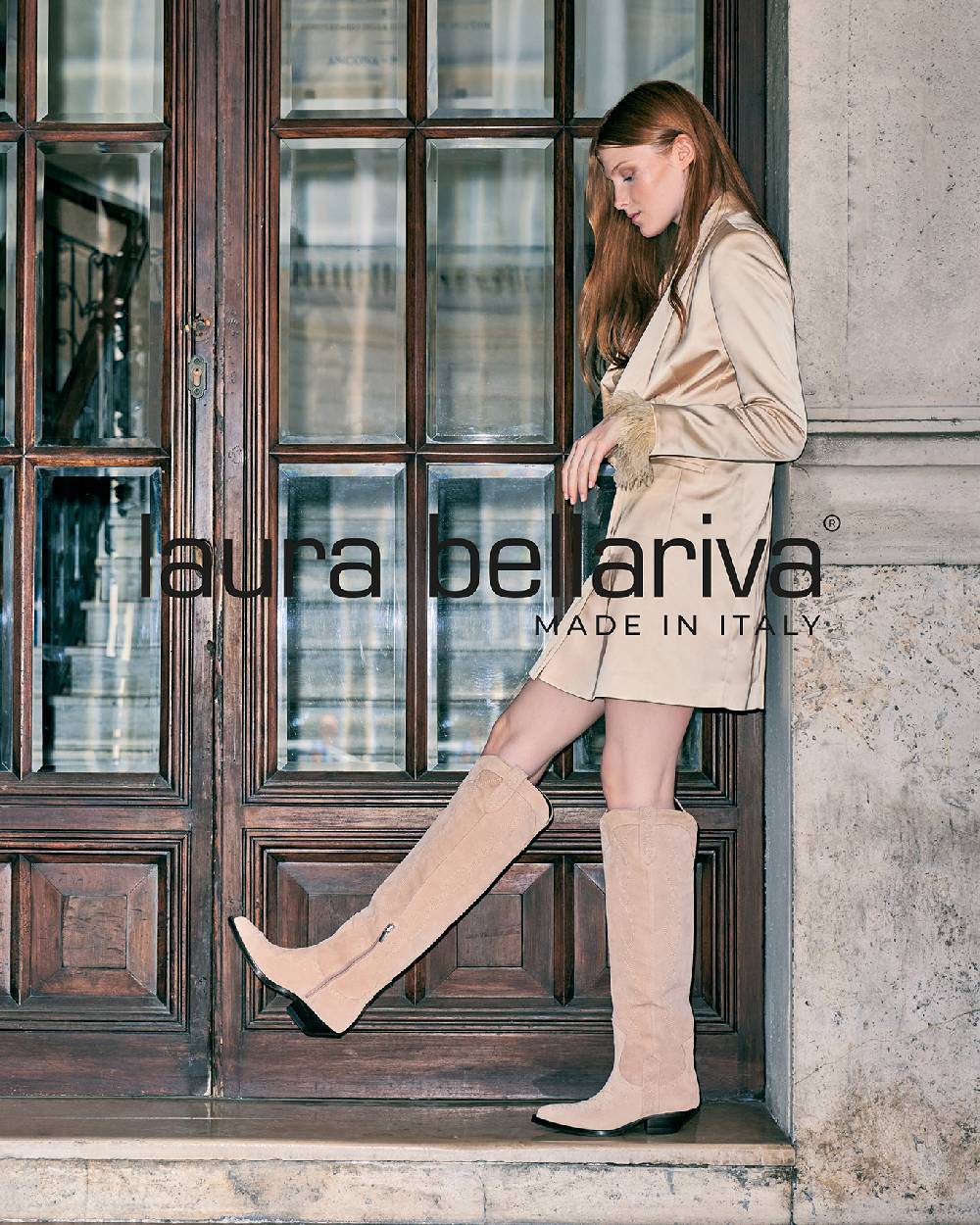Laura Bellariva Stivale Texano Camoscio Beige