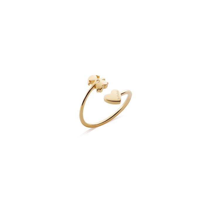 Le Bebé Anello Contrarié Les Petits con sagoma bimba e cuore, in oro giallo e diamante