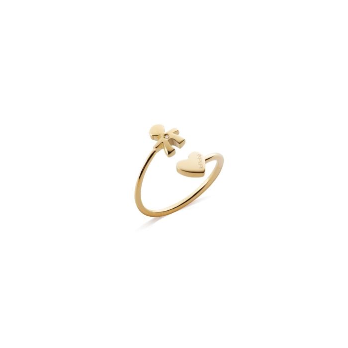 Le Bebé Anello Contrarié Les Petits con sagoma bimbo e cuore, in oro giallo e diamante